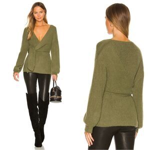 NWT House of Harlow x Revolve Khalida Alpaca Wool Green Sweater V Neck Size S
